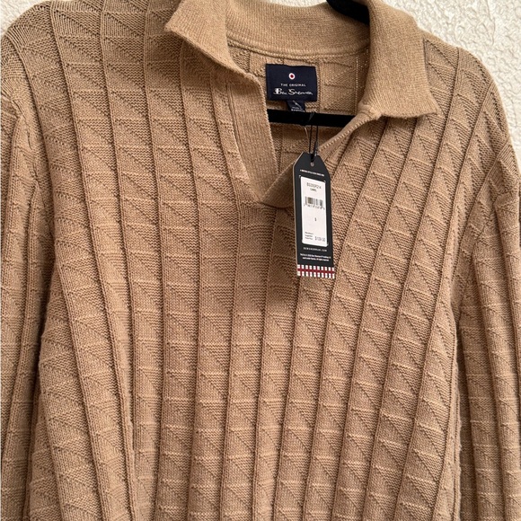 Polo Long Sleeve knit sweater by Ben Sherman in camel or spice - Picture 4 of 16
